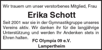 Traueranzeige von Erika Schott von Trauerportal Echo Online