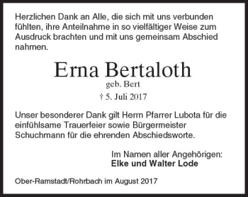 Traueranzeige von Erna Bertaloth von Trauerportal Echo Online