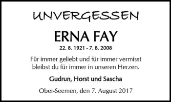 Traueranzeige von Erna Fay von  Kreisanzeiger