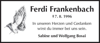Traueranzeige von Ferdi Frankenbach von Trauerportal Rhein Main Presse