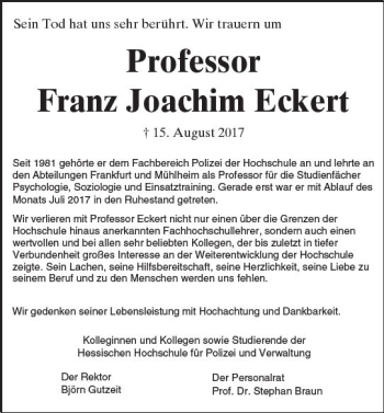 Traueranzeige von Franz Joachim Eckert von Trauerportal Echo Online