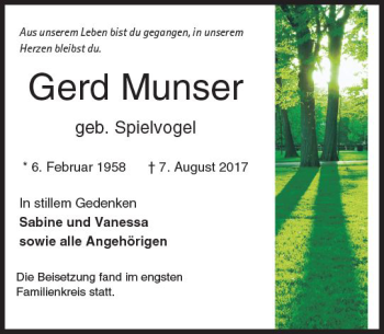 Traueranzeige von Gerd Munser von Trauerportal Rhein Main Presse