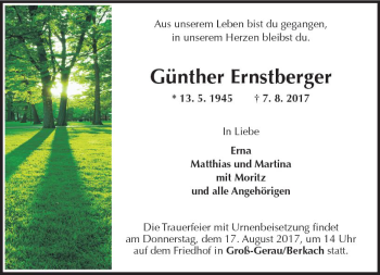 Traueranzeige von Günther Ernstberger von Trauerportal Echo Online