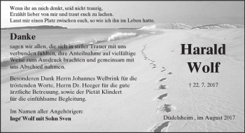 Traueranzeige von Harald Wolf von  Kreisanzeiger