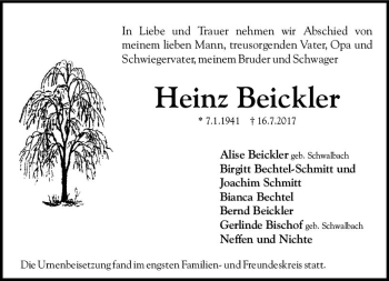 Traueranzeige von Heinz Beickler von Trauerportal Rhein Main Presse
