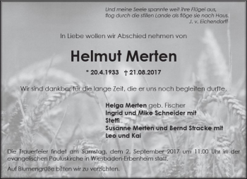 Traueranzeige von Helmut Merten von Trauerportal Rhein Main Presse