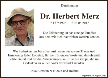 Traueranzeige von Herbert Merz von Trauerportal Rhein Main Presse