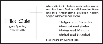 Traueranzeige von Hilde Eulei von  Kreisanzeiger