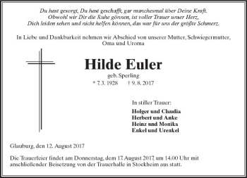 Traueranzeige von Hilde Euler von  Kreisanzeiger