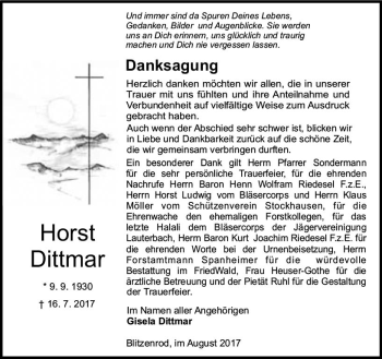 Traueranzeige von Horst Dittmar von VRM Trauer