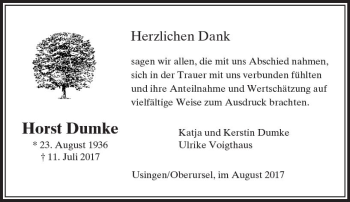 Traueranzeige von Horst Dumke von  Usinger Anzeiger