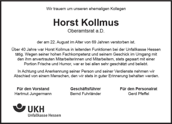 Traueranzeige von Horst Kollmus von Trauerportal Rhein Main Presse