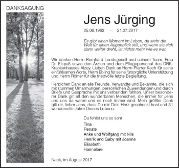 Traueranzeige von Jens Jürging von Trauerportal Rhein Main Presse