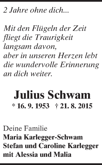 Traueranzeige von Julius Schwam von Trauerportal Rhein Main Presse