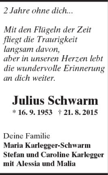 Traueranzeige von Julius Schwarm von Trauerportal Rhein Main Presse