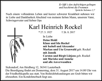 Traueranzeige von Karl Heinrich Rockel von VRM Trauer