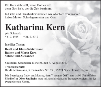 Traueranzeige von Katharina Kern von Trauerportal Rhein Main Presse