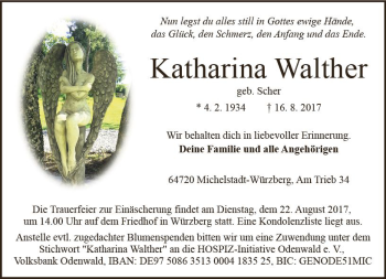 Traueranzeige von Katharina Walther von Trauerportal Echo Online