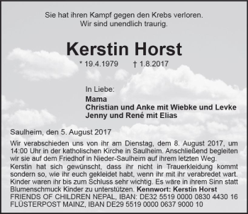 Traueranzeige von Kerstin Horst von Trauerportal Rhein Main Presse