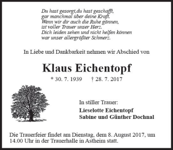 Traueranzeige von Klaus Eichentopf von Trauerportal Rhein Main Presse