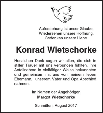 Traueranzeige von Konrad Wietschorke von  Usinger Anzeiger