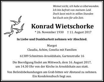 Traueranzeige von Konrad Wietschorke von  Usinger Anzeiger