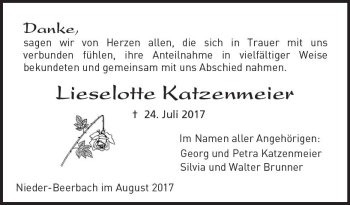 Traueranzeige von Lieselotte Katzenmeier von Trauerportal Echo Online
