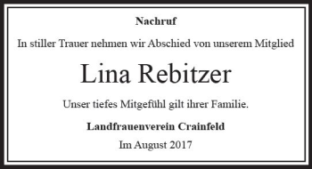 Traueranzeige von Lina Rebitzer von VRM Trauer