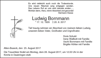 Traueranzeige von Ludwig Bornmann von  Gießener Anzeiger