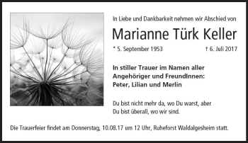 Traueranzeige von Marianne Türk Keller von Trauerportal Rhein Main Presse