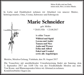 Traueranzeige von Marie Schneider von VRM Trauer