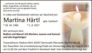 Traueranzeige von Martina Härtl von Trauerportal Echo Online