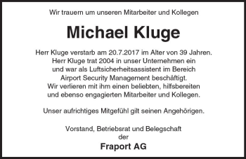 Traueranzeige von Michael Kluge von  Kreisanzeiger