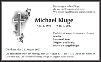 Traueranzeige von Michael Kluge von  Kreisanzeiger