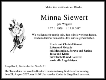 Traueranzeige von Minna Siewert von VRM Trauer