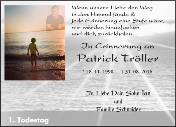 Traueranzeige von Patrick Tröller von VRM Trauer