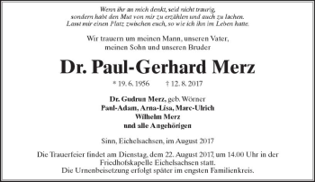 Traueranzeige von Paul-Gerhard Merz von  Kreisanzeiger