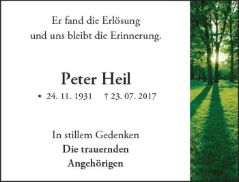 Traueranzeige von Peter Heil von Trauerportal Echo Online