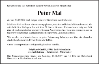 Traueranzeige von Peter Mai von Trauerportal Rhein Main Presse