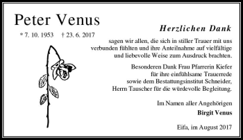 Traueranzeige von Peter Venus von VRM Trauer