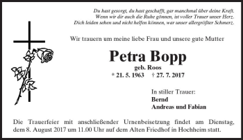 Traueranzeige von Petra Bopp von Trauerportal Rhein Main Presse
