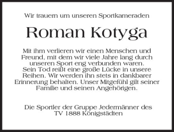 Traueranzeige von Roman Kotyga von Trauerportal Rhein Main Presse