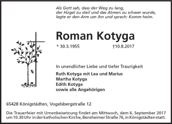 Traueranzeige von Roman Kotyga von Trauerportal Rhein Main Presse