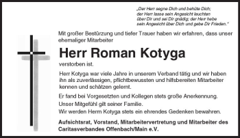Traueranzeige von Roman Kotyga von Trauerportal Rhein Main Presse