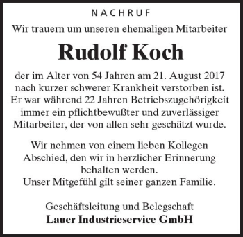 Traueranzeige von Rudolf Koch von Trauerportal Echo Online