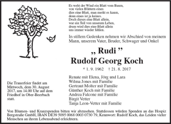 Traueranzeige von Rudolf Georg Koch von Trauerportal Echo Online