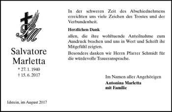 Traueranzeige von Salvatore Marletta von Trauerportal Rhein Main Presse