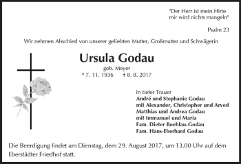 Traueranzeige von Ursula Godau von Trauerportal Echo Online