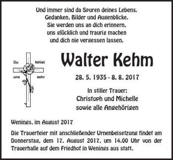 Traueranzeige von Walter Kehm von  Kreisanzeiger