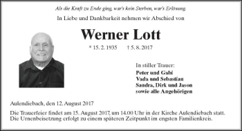 Traueranzeige von Werner Lott von  Kreisanzeiger